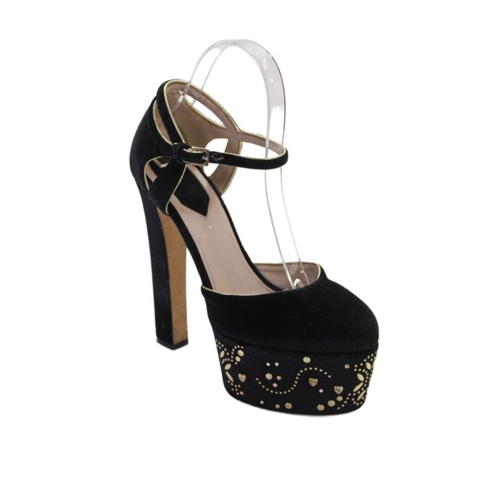 Elie Saab Women's Round Toe Embellish Platform Suede Sandals Black Size 37